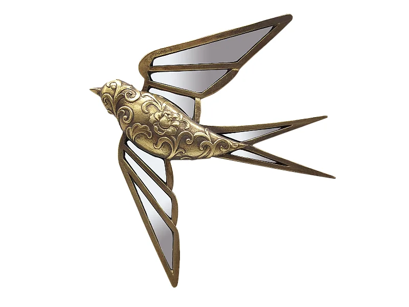 Déco murale vol oiseau doré 29x28cm