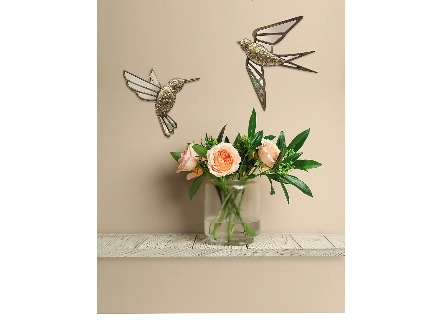 Déco murale vol oiseau doré 29x28cm