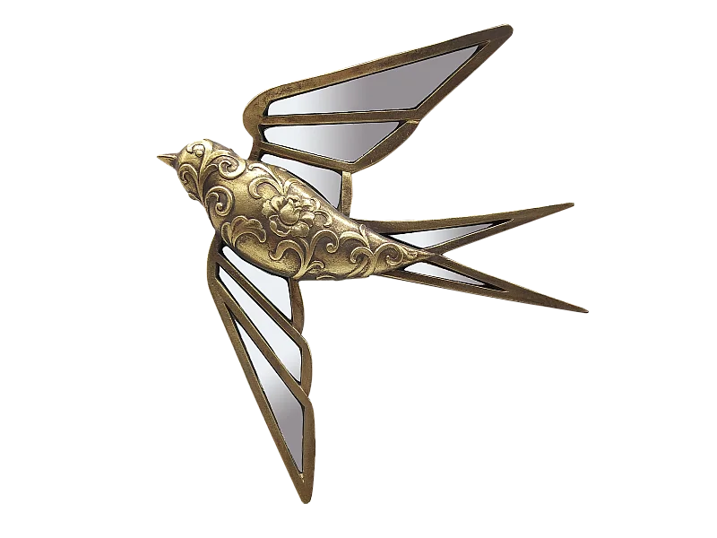 Déco murale vol oiseau doré 29x28cm