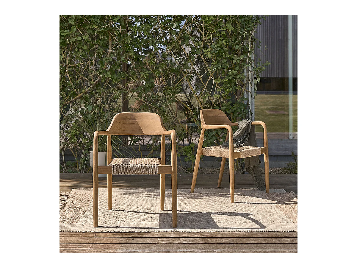 Set di 2 poltrone da giardino in teak massello e corda