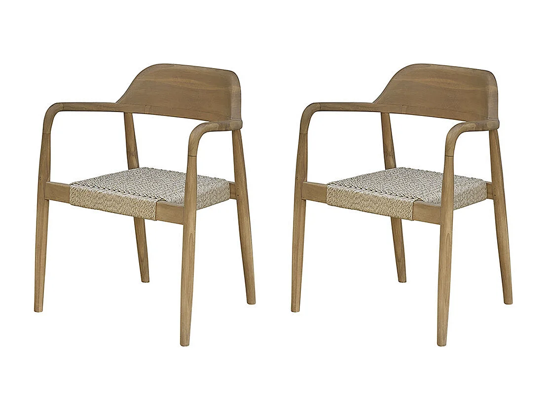 Conjunto de 2 sillones de jardín de teca maciza y cuerda