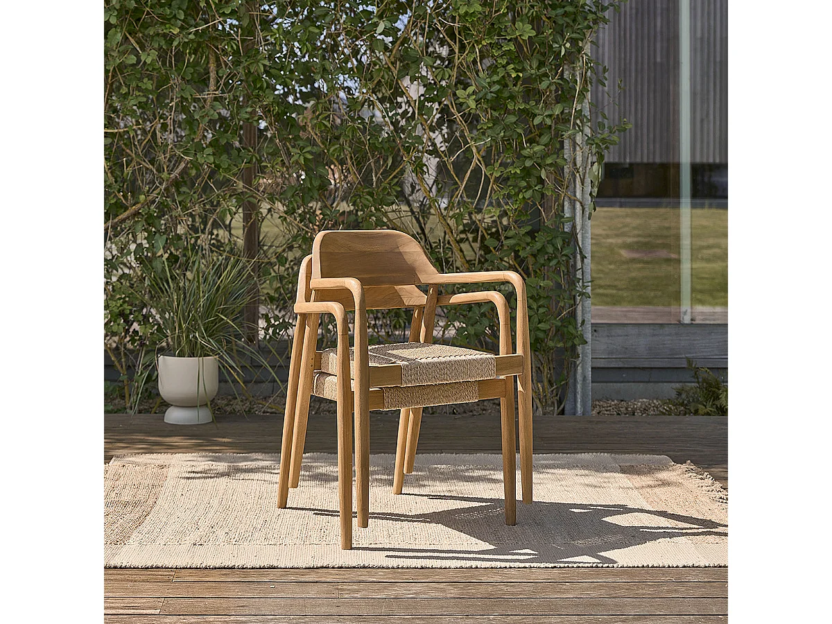 Conjunto de 2 sillones de jardín de teca maciza y cuerda