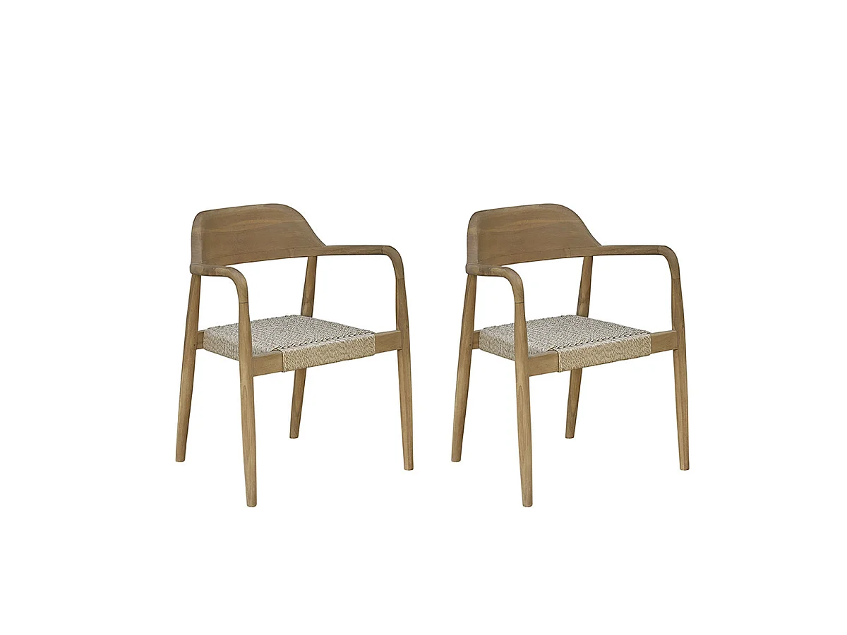 Lot de 2 fauteuils de jardin en teck massif et cordage