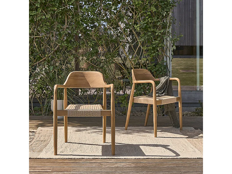 Set di 2 poltrone da giardino in teak massello e corda