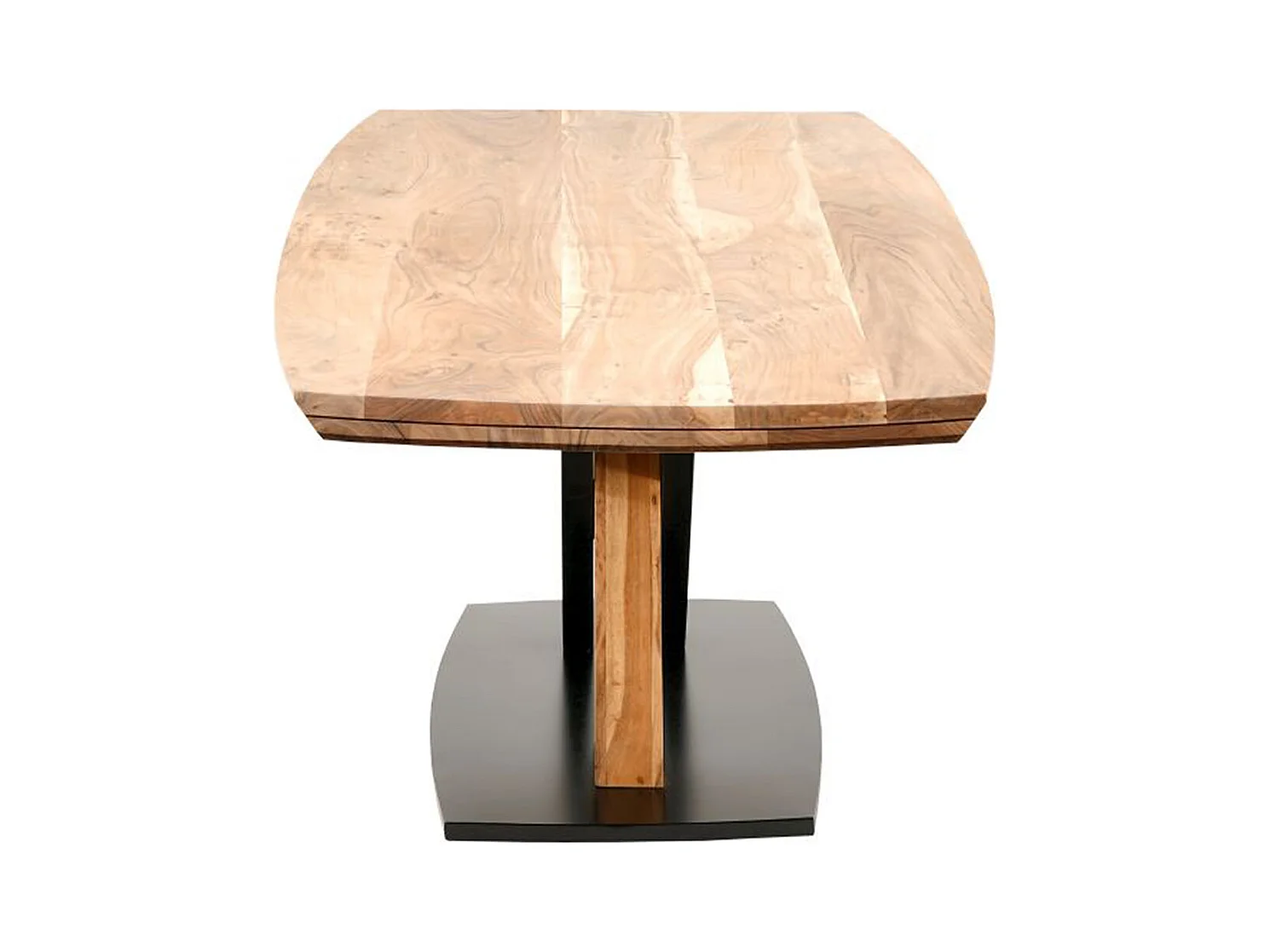 Table de salle à manger rectangulaire en bois d'acacia massif coloris naturel et pieds croisés en métal laqué noir mat