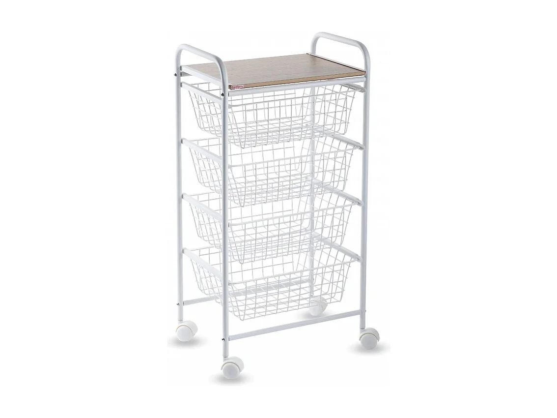 NORA Küchenwagen, 4 Körbe mit großem Fassungsvermögen, birkenfarbige Arbeitsplatte mit Lattenrost-Effekt