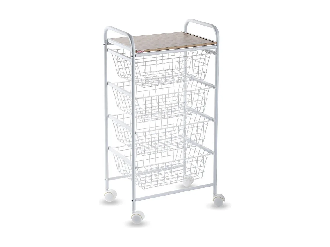 Desserte de cuisine, 4 paniers, Plan de travail couleur Bouleau texturé avec effet latté, NORA