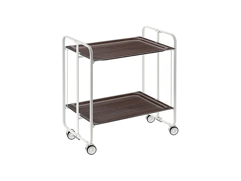 Desserte pliante BAUHAUS avec roulettes – Structure blanche, 2 niveaux, 4 positions