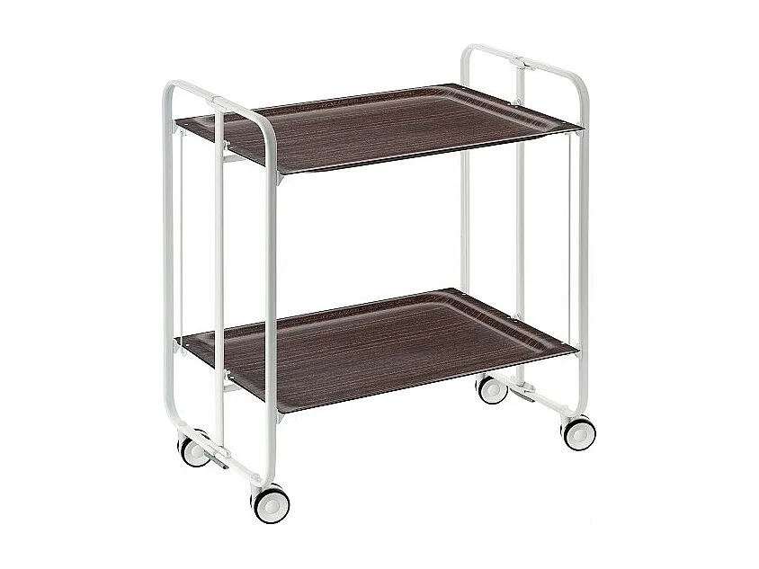 DON HIERRO - Carrito auxiliar plegable BAUHAUS con ruedas - Armazón metálico blanco, 2 niveles y 4 posiciones ajustables-Wengue