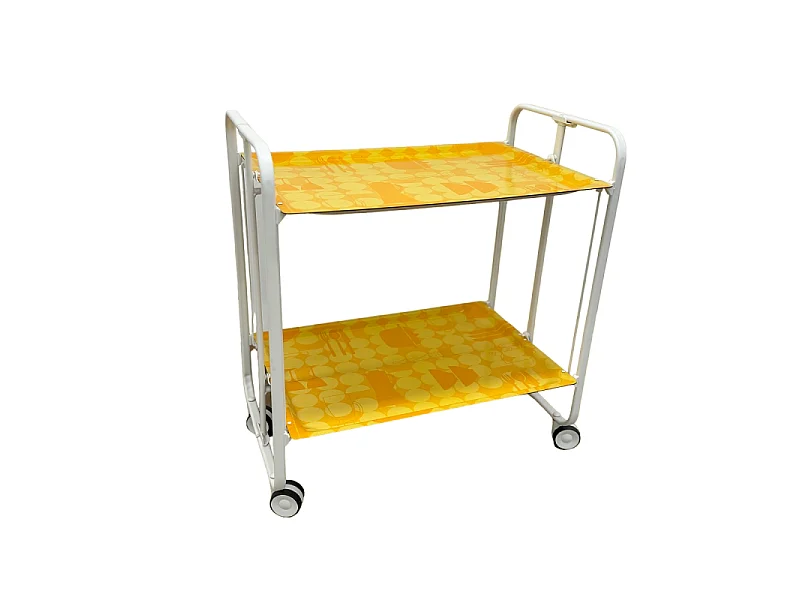 Desserte pliante BAUHAUS avec roulettes – Structure blanche, 2 niveaux, 4 positions