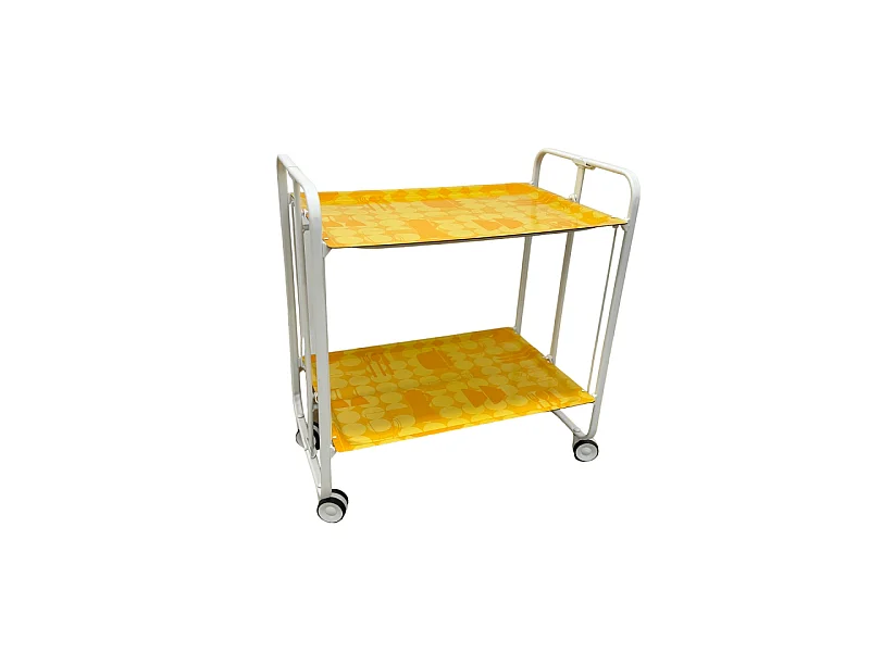 Desserte pliante BAUHAUS avec roulettes – Structure blanche, 2 niveaux, 4 positions