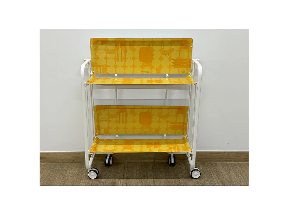 Desserte pliante BAUHAUS avec roulettes – Structure blanche, 2 niveaux, 4 positions