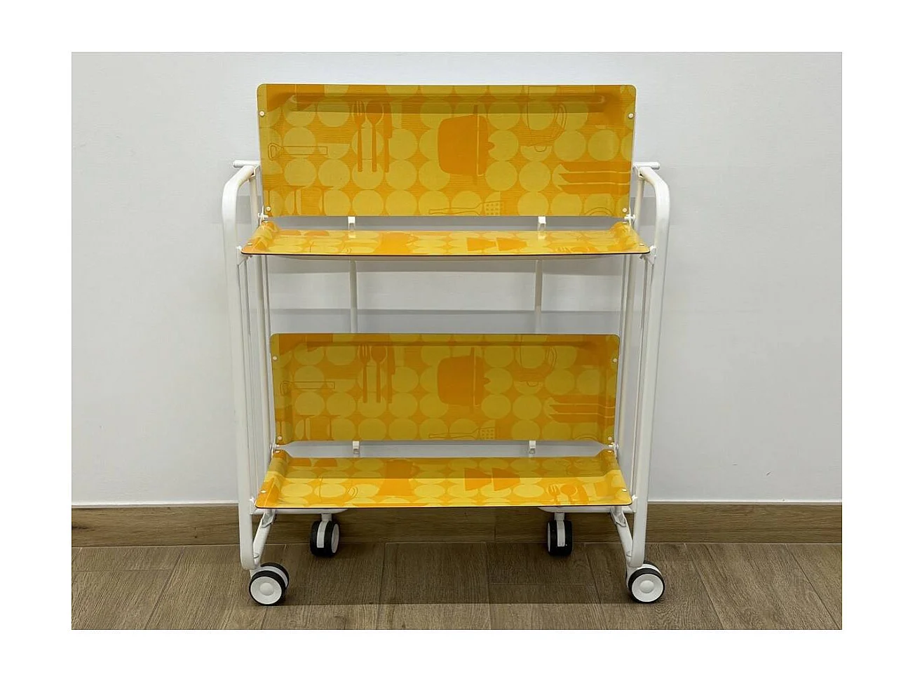 Klappbarer Servierwagen BAUHAUS mit Rollen – Metallgestell weiß, 2 Ebenen, 4 Positionen