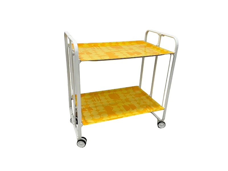 Desserte pliante BAUHAUS avec roulettes – Structure blanche, 2 niveaux, 4 positions