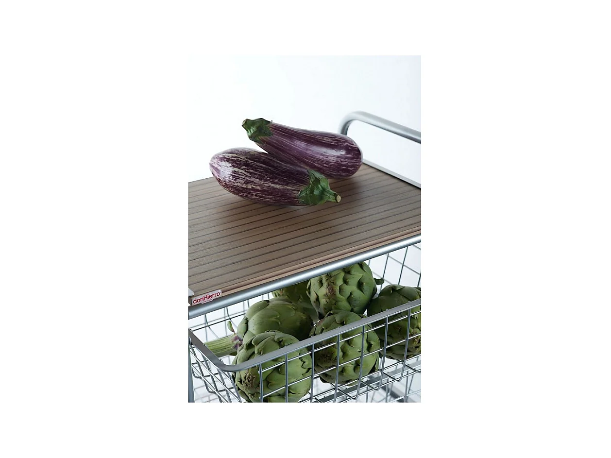 NORA Küchenwagen, 4 Körbe mit großem Fassungsvermögen, birkenfarbige Arbeitsplatte mit Lattenrost-Effekt