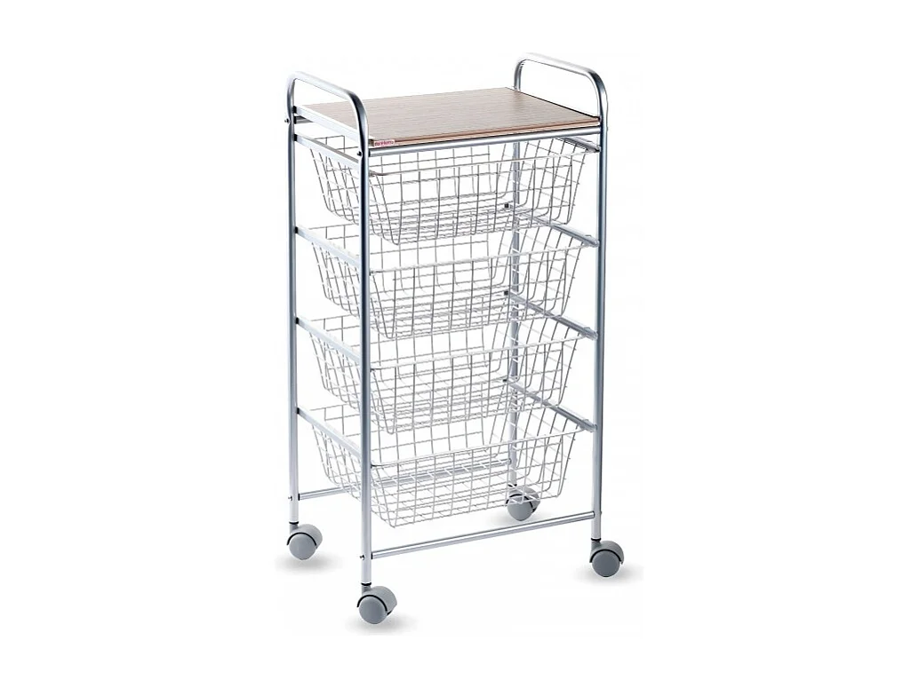 NORA Küchenwagen, 4 Körbe mit großem Fassungsvermögen, birkenfarbige Arbeitsplatte mit Lattenrost-Effekt