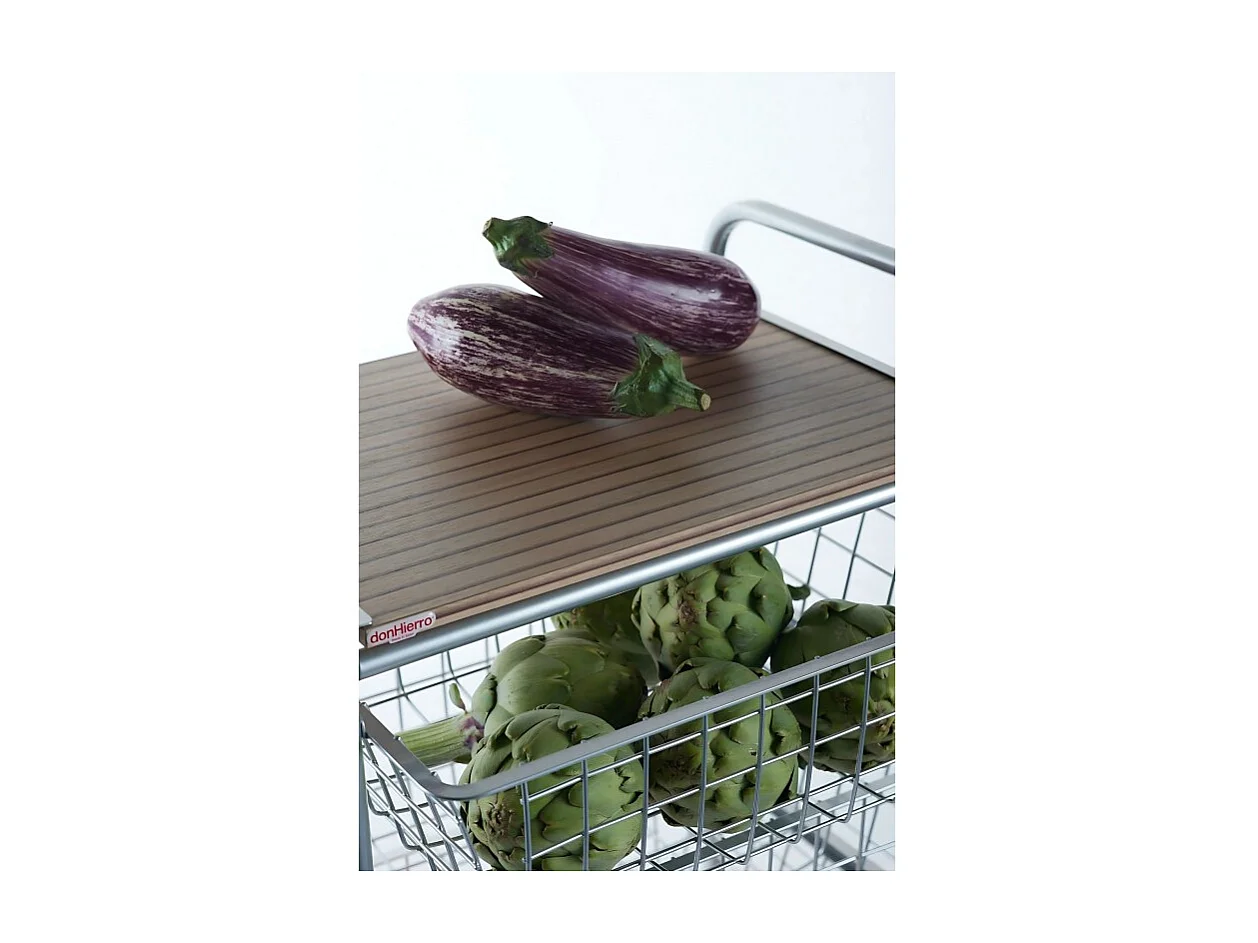 NORA Küchenwagen, 4 Körbe mit großem Fassungsvermögen, birkenfarbige Arbeitsplatte mit Lattenrost-Effekt