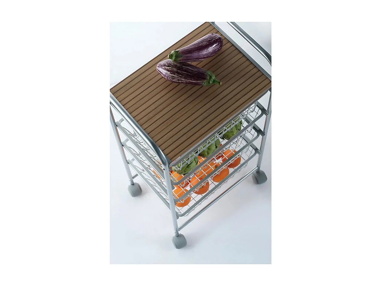 NORA Küchenwagen, 4 Körbe mit großem Fassungsvermögen, birkenfarbige Arbeitsplatte mit Lattenrost-Effekt