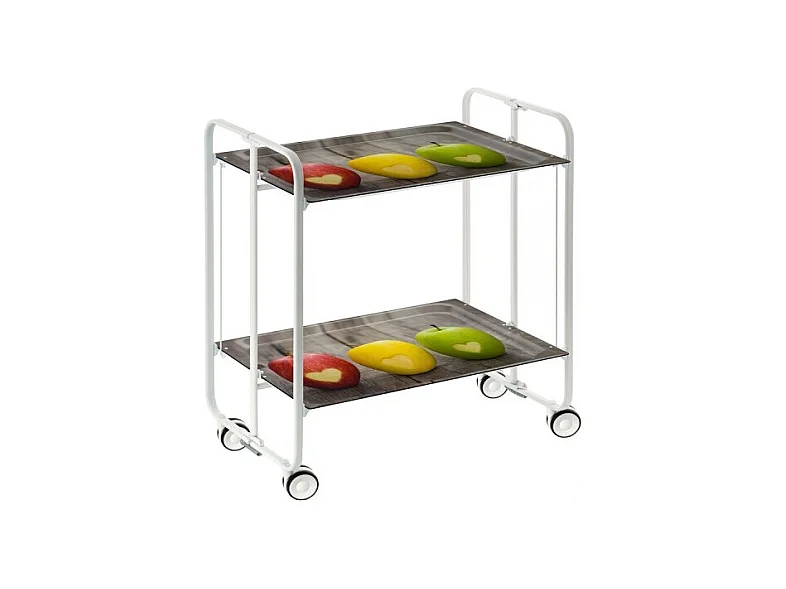 Desserte pliante BAUHAUS avec roulettes – Structure blanche, 2 niveaux, 4 positions