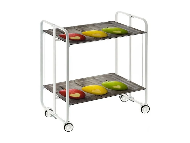 Klappbarer Servierwagen BAUHAUS mit Rollen – Metallgestell weiß, 2 Ebenen, 4 Positionen