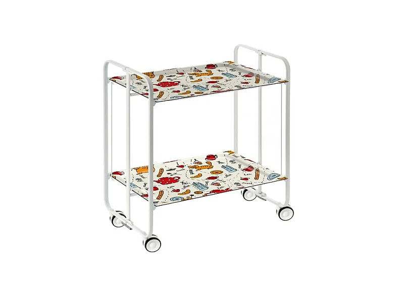 Desserte pliante BAUHAUS avec roulettes – Structure blanche, 2 niveaux, 4 positions