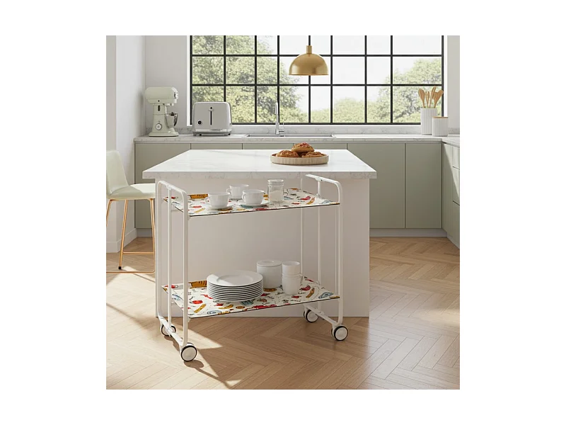 Desserte pliante BAUHAUS avec roulettes – Structure blanche, 2 niveaux, 4 positions