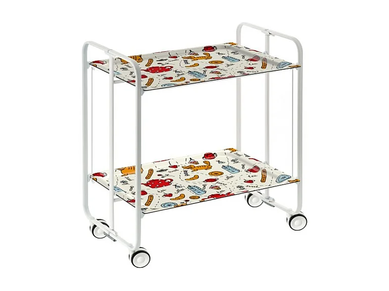 Klappbarer Servierwagen BAUHAUS mit Rollen – Metallgestell weiß, 2 Ebenen, 4 Positionen