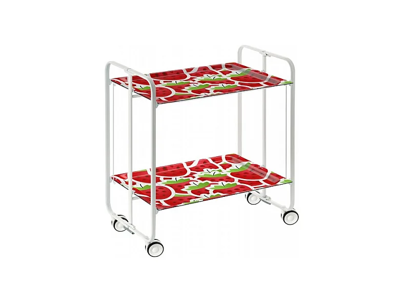 Desserte pliante BAUHAUS avec roulettes – Structure blanche, 2 niveaux, 4 positions