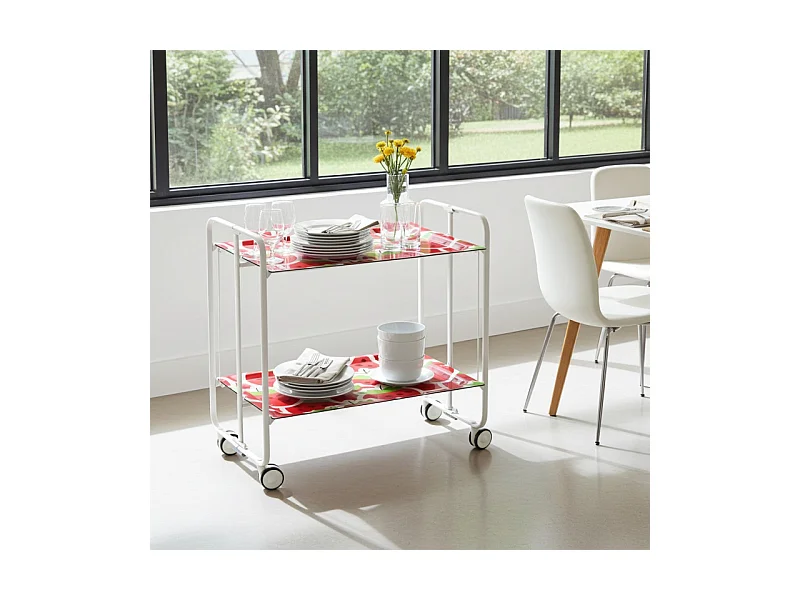 Desserte pliante BAUHAUS avec roulettes – Structure blanche, 2 niveaux, 4 positions