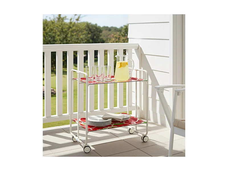 Desserte pliante BAUHAUS avec roulettes – Structure blanche, 2 niveaux, 4 positions