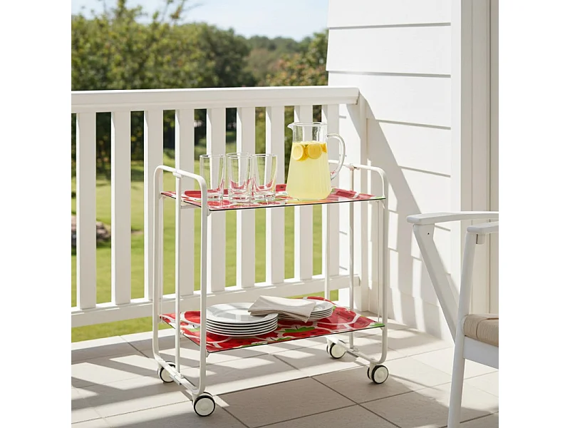 Desserte pliante BAUHAUS avec roulettes – Structure blanche, 2 niveaux, 4 positions