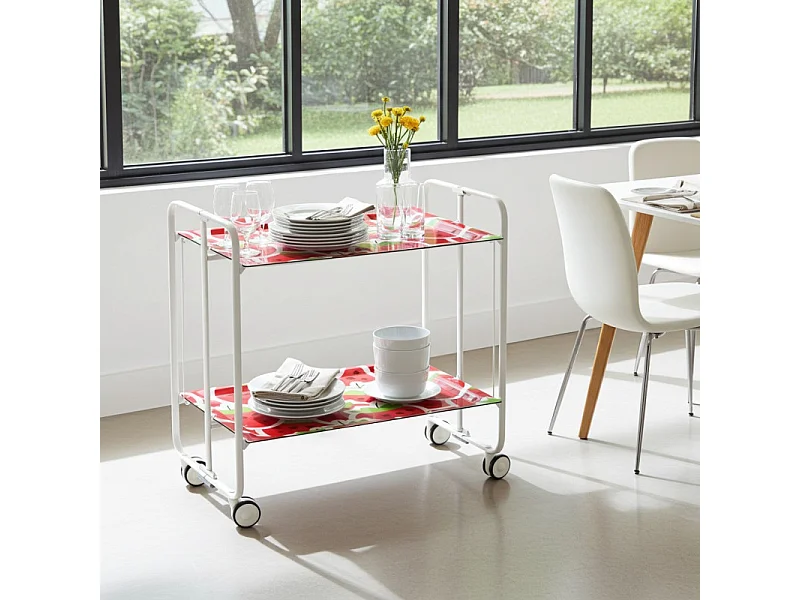 Klappbarer Servierwagen BAUHAUS mit Rollen – Metallgestell weiß, 2 Ebenen, 4 Positionen