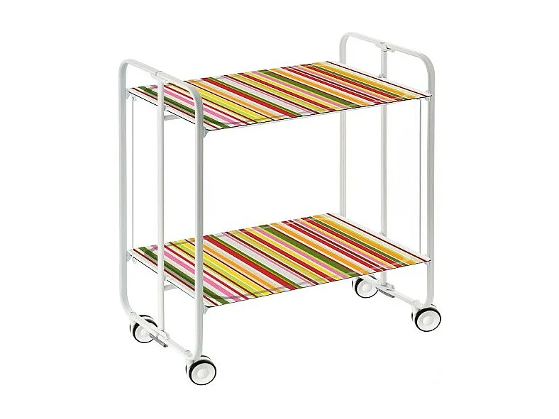 Desserte pliante BAUHAUS avec roulettes – Structure blanche, 2 niveaux, 4 positions