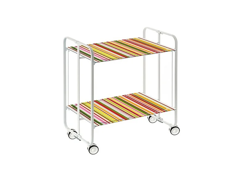 Desserte pliante BAUHAUS avec roulettes – Structure blanche, 2 niveaux, 4 positions