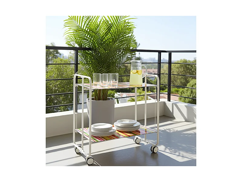Desserte pliante BAUHAUS avec roulettes – Structure blanche, 2 niveaux, 4 positions