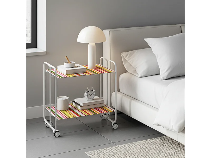 Desserte pliante BAUHAUS avec roulettes – Structure blanche, 2 niveaux, 4 positions