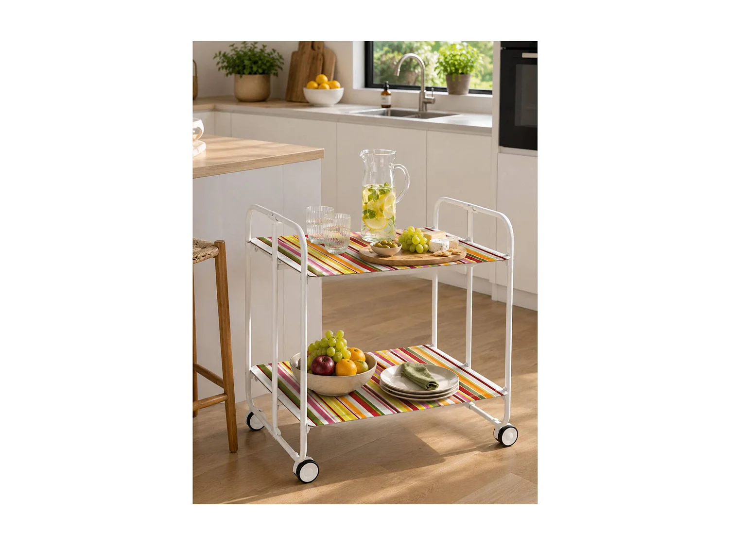 Carrello da cucina pieghevole bianco con ruote BAUHAUS 2 ripiani