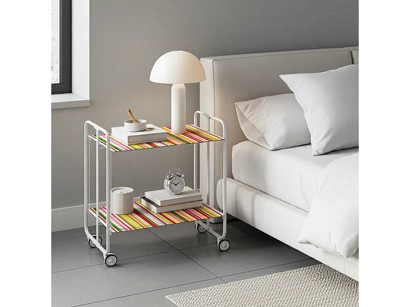 Desserte pliante BAUHAUS avec roulettes – Structure blanche, 2 niveaux, 4 positions