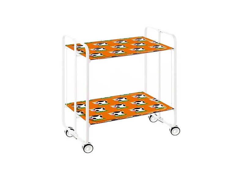 Chariot pliant à roulettes, , table pliante roulante - Structure métallique blanche, 2 niveaux en stratifié couleur Pin Vieilli- 72*66*43 cm - BAUHAUS