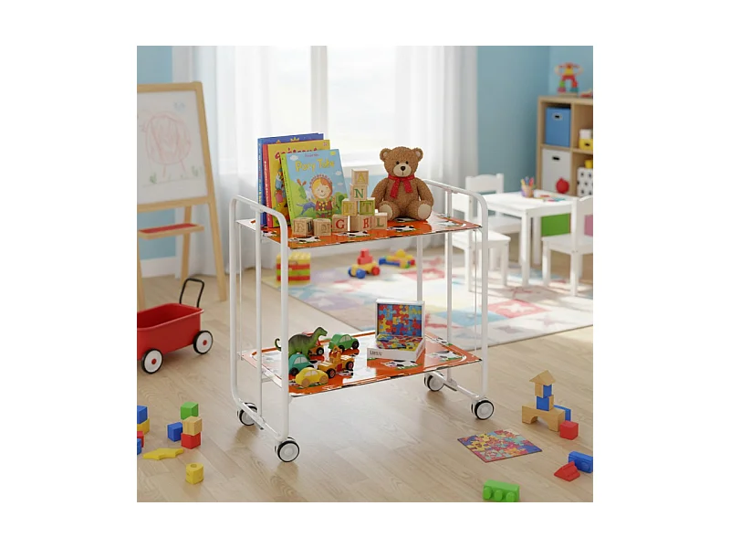 Chariot pliant à roulettes, , table pliante roulante - Structure métallique blanche, 2 niveaux en stratifié couleur Pin Vieilli- 72*66*43 cm - BAUHAUS