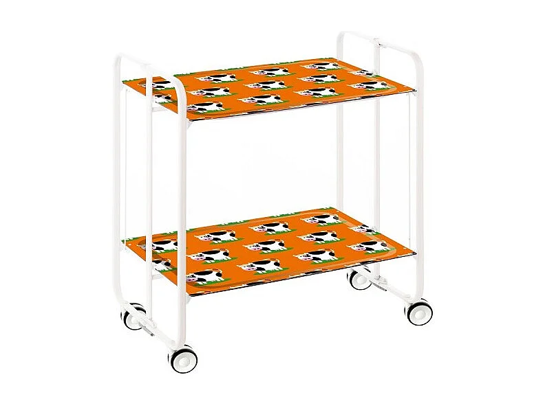 Chariot pliant à roulettes, , table pliante roulante - Structure métallique blanche, 2 niveaux en stratifié couleur Pin Vieilli- 72*66*43 cm - BAUHAUS