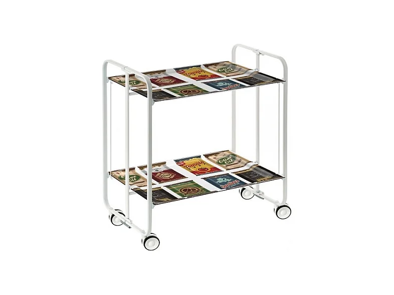 Desserte pliante BAUHAUS avec roulettes – Structure blanche, 2 niveaux, 4 positions