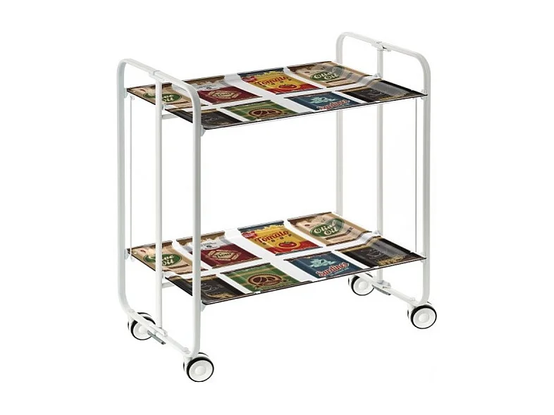 Desserte pliante BAUHAUS avec roulettes – Structure blanche, 2 niveaux, 4 positions