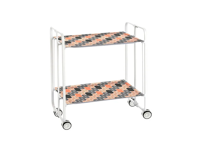 Desserte pliante BAUHAUS avec roulettes – Structure blanche, 2 niveaux, 4 positions