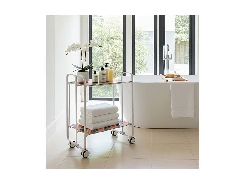 Desserte pliante BAUHAUS avec roulettes – Structure blanche, 2 niveaux, 4 positions