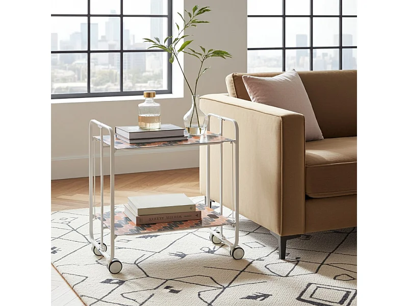 DON HIERRO - Carrito auxiliar plegable BAUHAUS con ruedas - Armazón metálico blanco, 2 niveles y 4 posiciones ajustables-