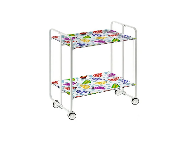 Desserte pliante BAUHAUS avec roulettes – Structure blanche, 2 niveaux, 4 positions