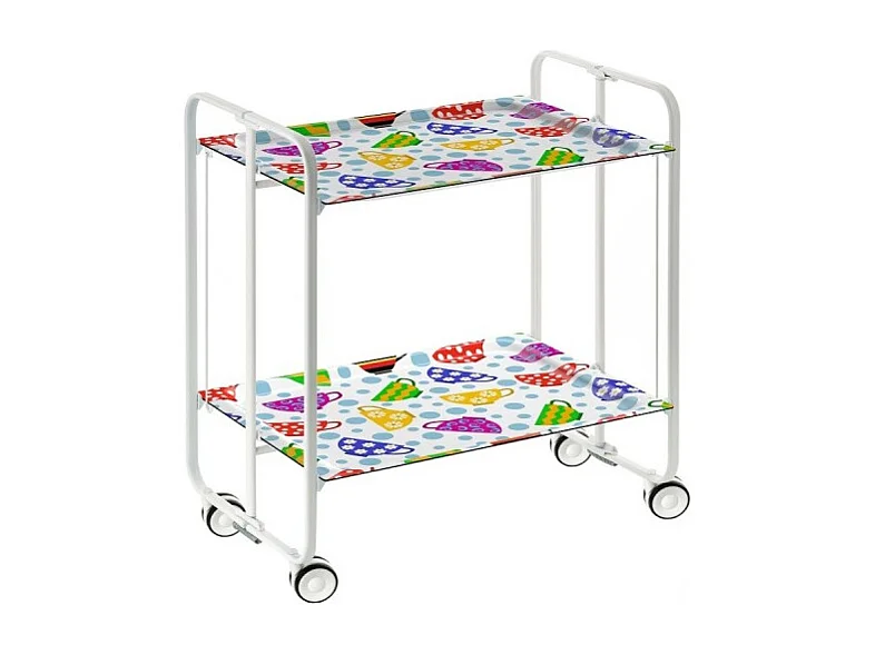 Desserte pliante BAUHAUS avec roulettes – Structure blanche, 2 niveaux, 4 positions