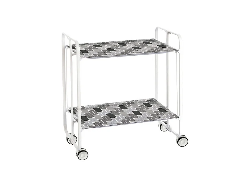 Desserte pliante BAUHAUS avec roulettes – Structure blanche, 2 niveaux, 4 positions