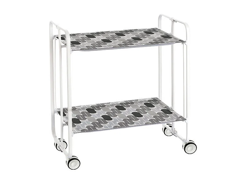 Desserte pliante BAUHAUS avec roulettes, Structure blanche, 2 niveaux, 4 positions